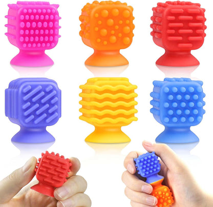 Fidget Toys Sensory Stone Kids Adults, Textured Suction Cup Toys for Kids with Autism, Squishy Sensory Toys for Classroom, 6 Pc Calm Down Supplies for Teens, Gifts Christmas Stocking Stuffers for Kids