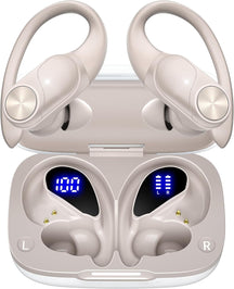 Bluetooth Headphones Wireless Earbuds 80hrs Playtime Wireless Charging Case Digital Display Sports Ear buds with Earhook Premium Deep Bass IPX7 Waterproof Over-Ear Earphones for TV Phone Laptop Black Cykapu