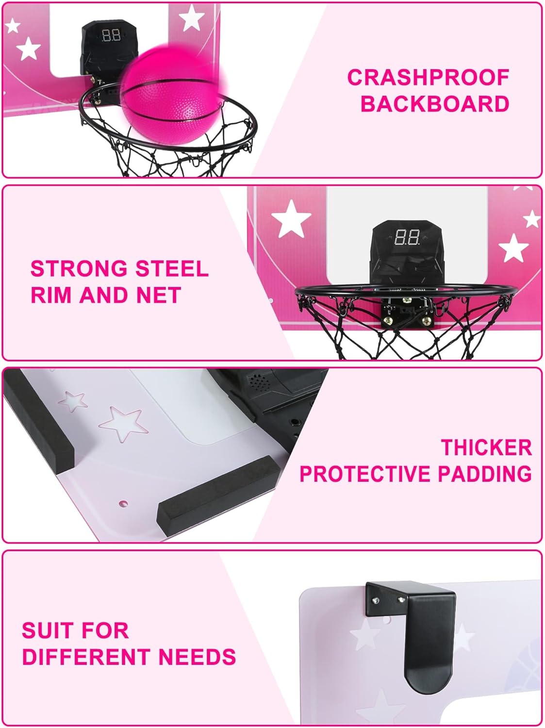 Indoor Basketball Hoop for Kids, Over The Door Mini Basketball Hoop with 3 Balls & Electronic Scoreboard - Cykapu