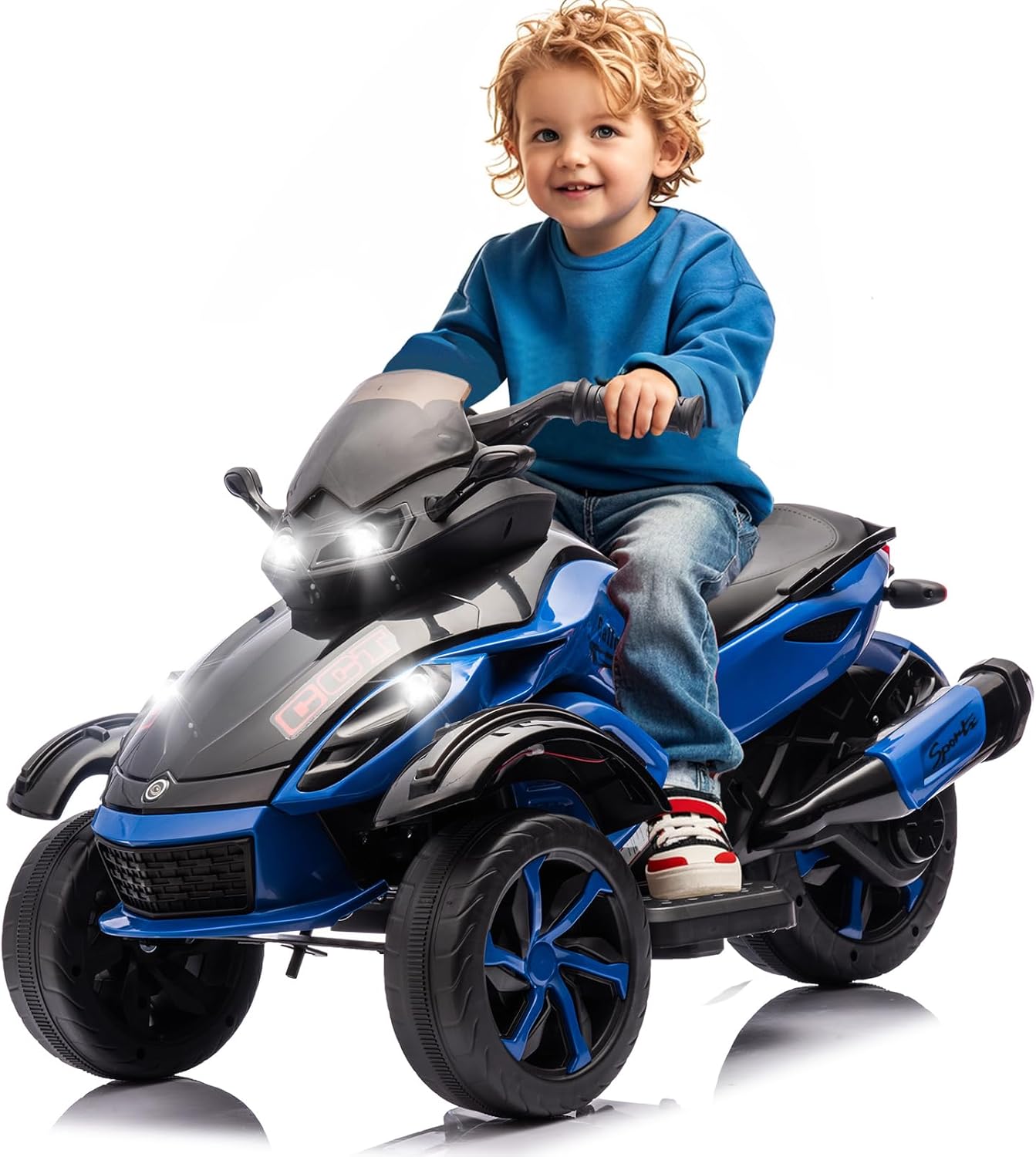 12V 3-Wheel Ride on ATV Electric Motorcycle for Kids, w/LED Lights, Music, One-Button Start, Forward/Backward, All-Terrain Wheels, Kids ATV Ride on Toy for Toddler Ages 3+, Easy Assemble, Black
