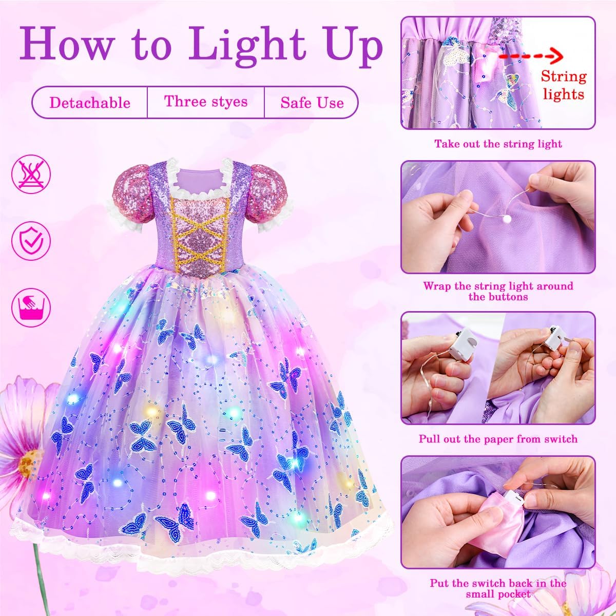 Princess Dresses for Girls - Light Up Princess Costume for Little Girls - Cykapu