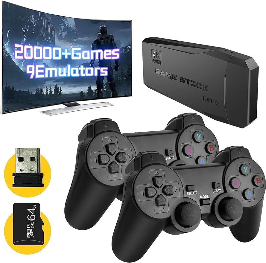 Retro Game Stick,Retro Game Console,with Built-in 9 Emulators Built in 20000+Games,with Dual2.4G Wireless Controllers