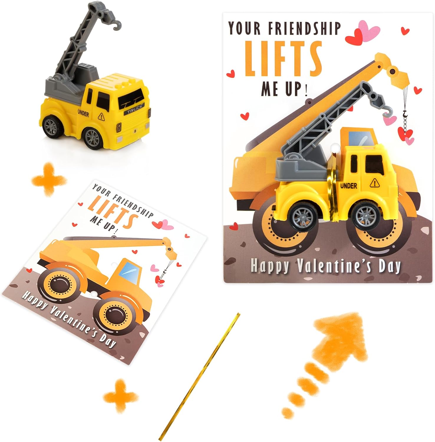 Valentines Cards for Kids Classroom - Valentines Day Gifts for Kids - 24 Construction Vehicles Toys Card Bulk