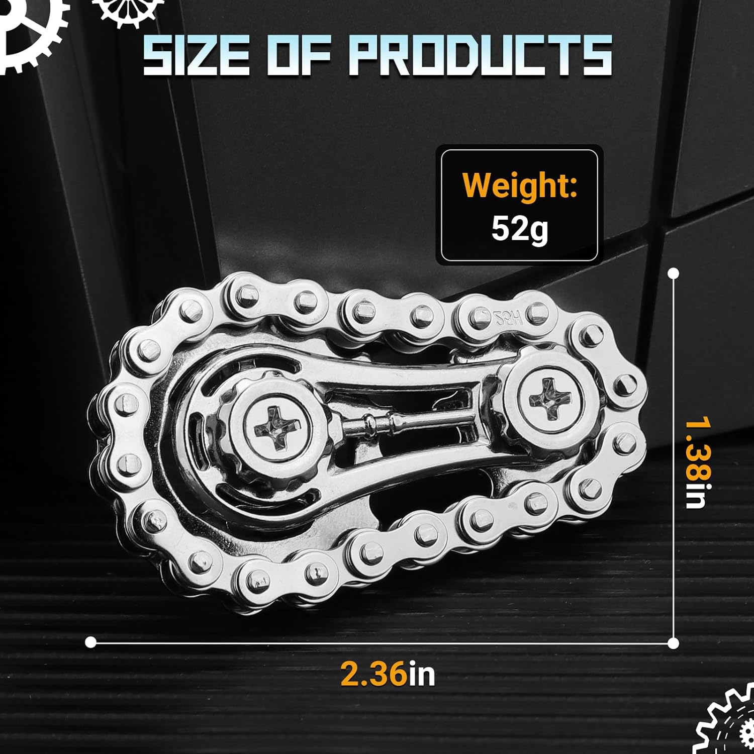Fidget Chain Bike Bicycle Spinner Toy for Kids Adults, Gear Hand Roller Strengthener for Boy Man