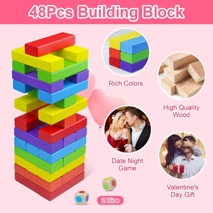 48Pcs Super Naughty Block Tower Game, Valentine Tumbling Tower Stacking Blocks Game, Couples Games