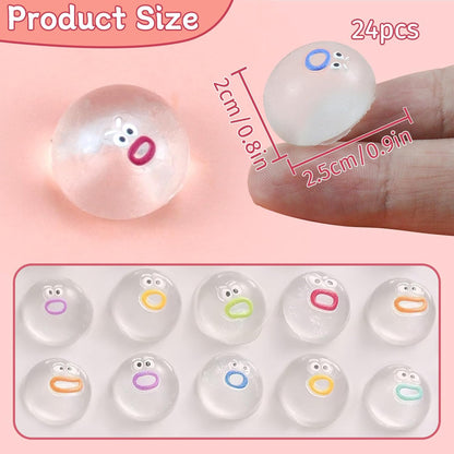 24 Packs Mini Squishies Expression Fidget Toys Adults with 24 Keychains, Sticky Cute Mini Sensory Toys