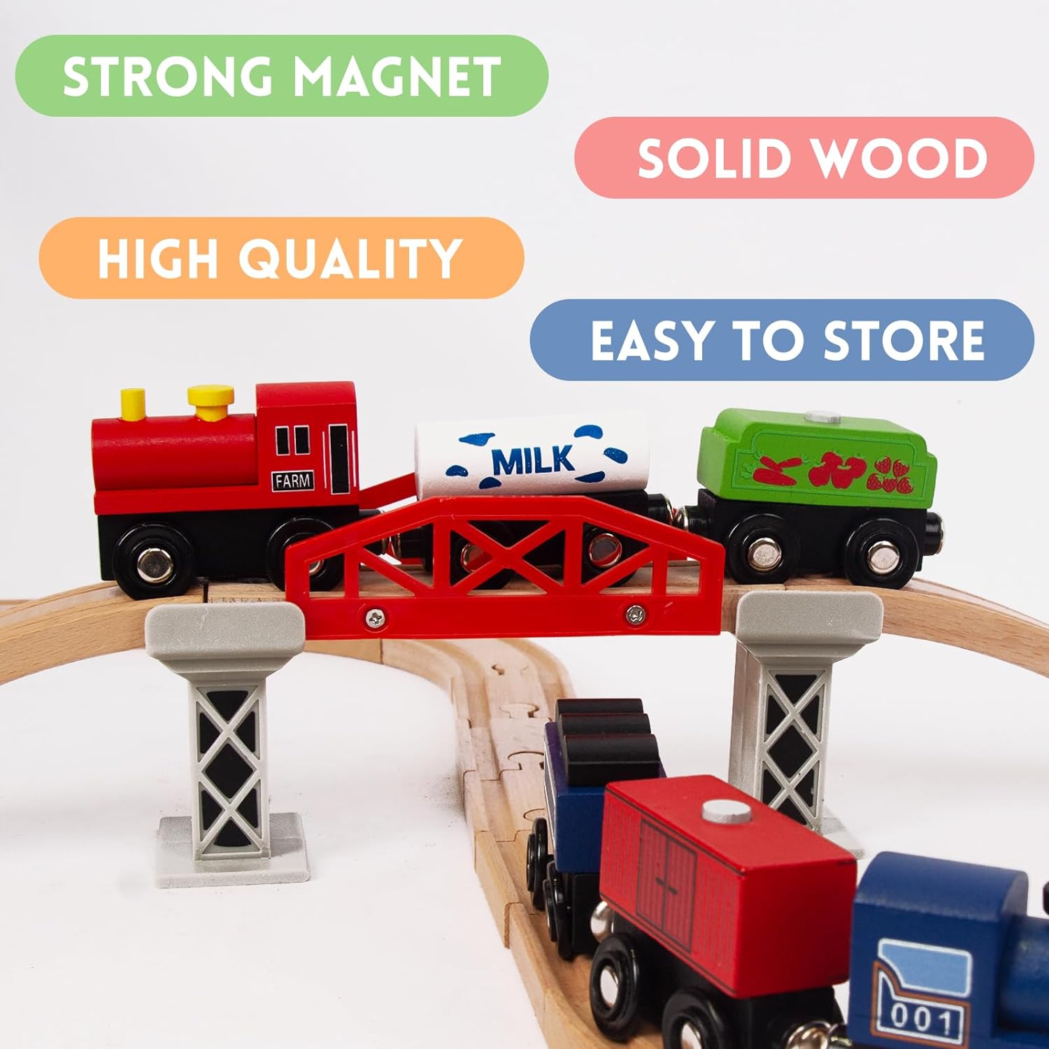 WoodenEdu Wooden Train Sets for Toddlers, 9 Pcs Train Toy Magnetic Sets Fits Brio, Thomas, Melissa and Doug, Kids for Boys Girls 3 4 5 Years Old - Cykapu