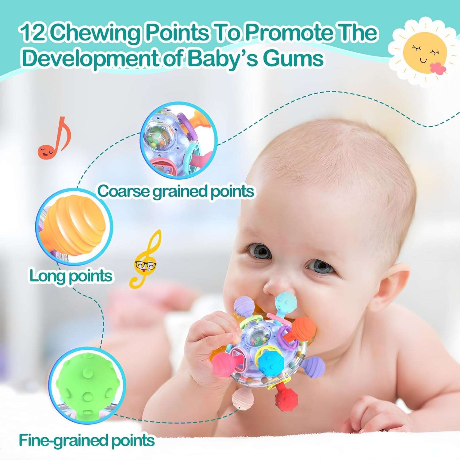 3 in 1 Baby Toys 6 to 12 Months, Baby Teething Toys & Pull String & Shape Sort Cube Sensory Toys - Cykapu