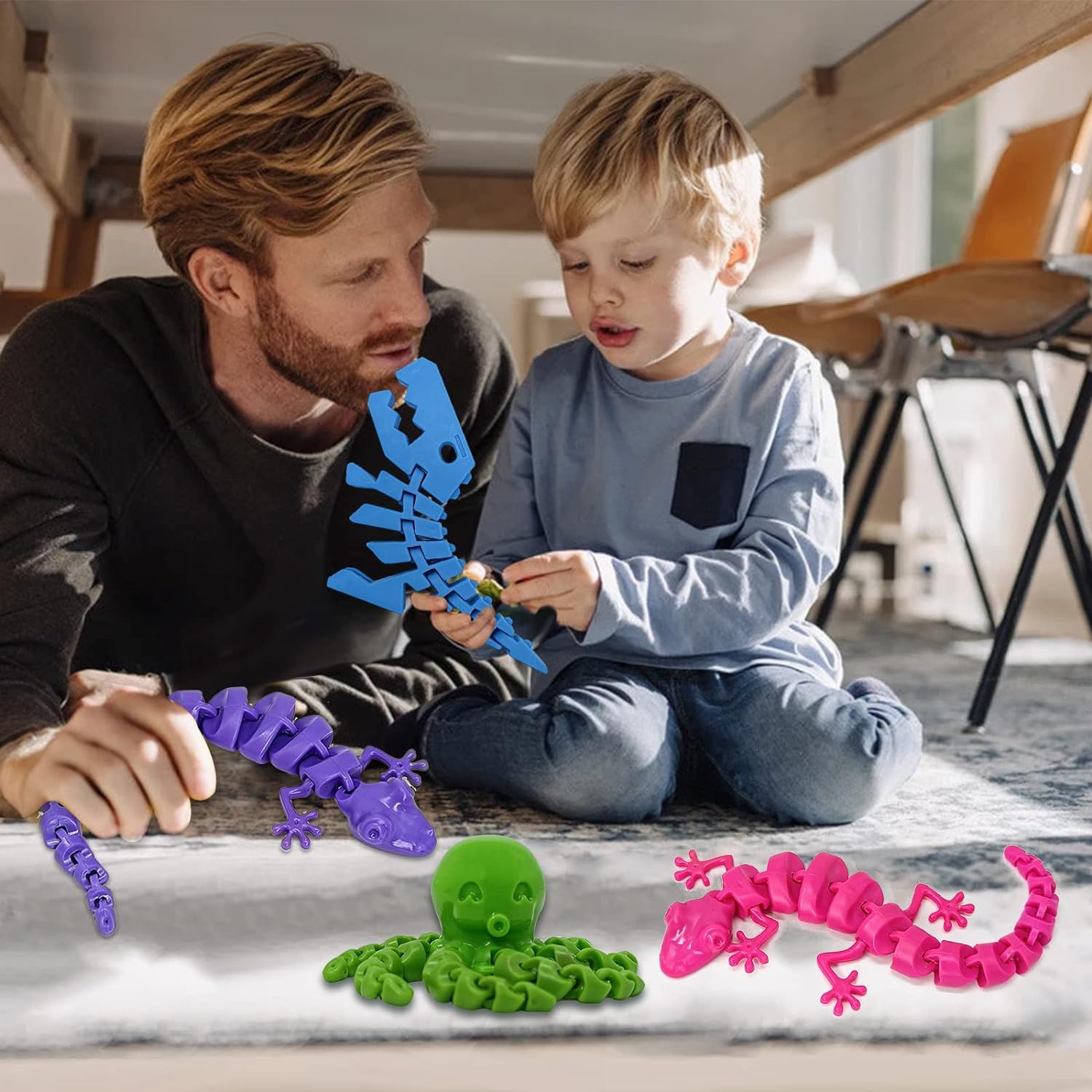 4 Pieces T-Rex Toy Dinosaur Octopus Gecko TREX Toy, Sensory Toy Octopus Toys for Boy Girl Tween Teen Birthday Gift & Present Cykapu