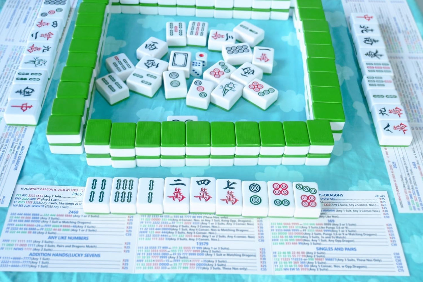 Recreational 2025 Mahjong Hands and Rules Cards, 4 Pcs，Mahjong Rule Card,Mahjong Card .Recreational Play Rules，No National Official Rules