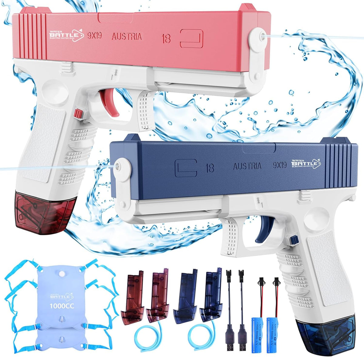 Electric Water Gun for Adults & Kids, 2PCS Automatic Squirt Guns Toys, Large Capacity Water Gun, Long Range 33 FT Water Guns