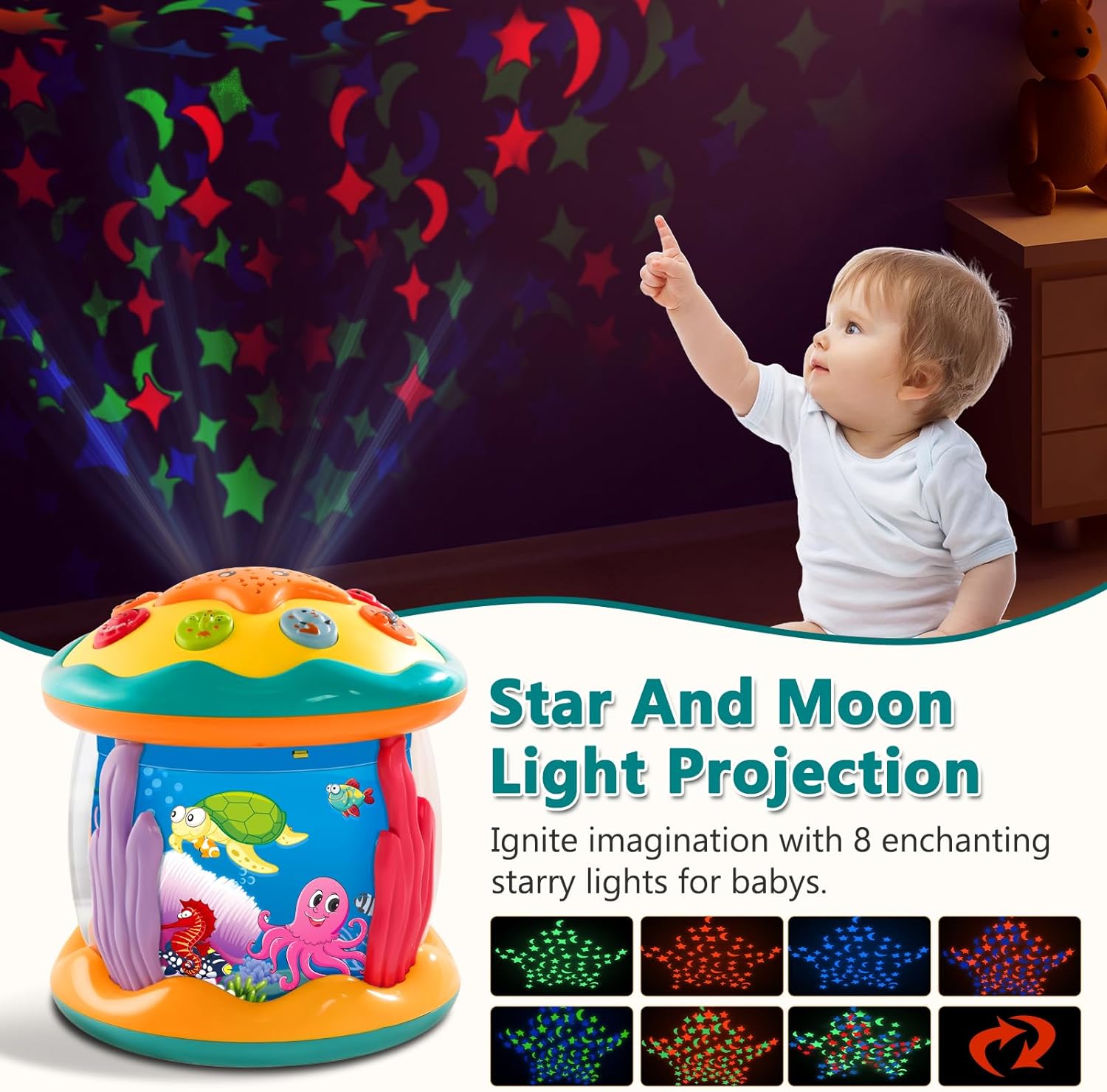 Musical Learning Infant Toys, Ocean Rotating Projector Light Up Toys - Cykapu