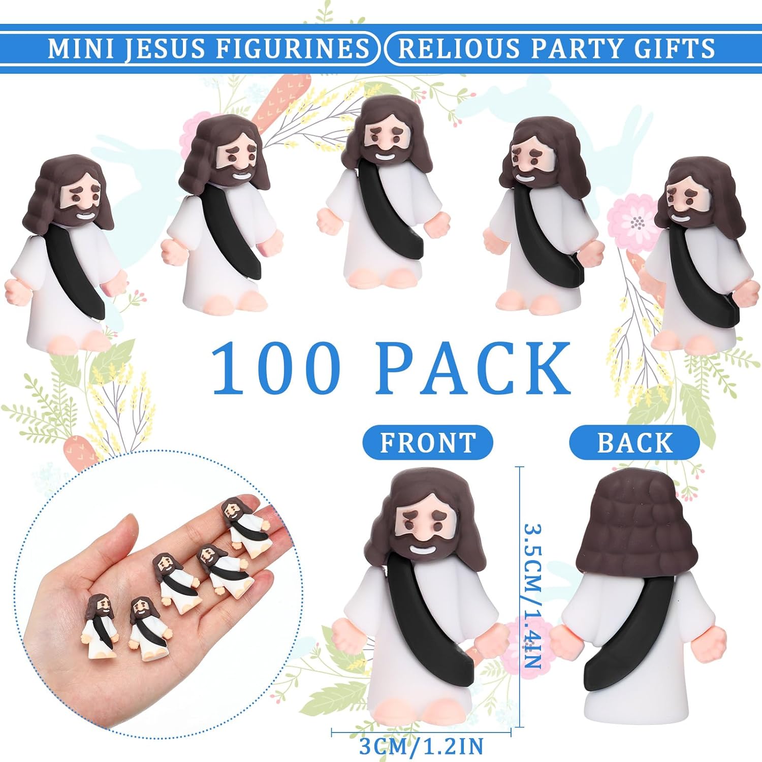 100 Pack Mini Jesus Figurines Bulk Easter Jesus Figures Toys Religious Miniature Jesus Doll Gifts Christ Savior Jesus