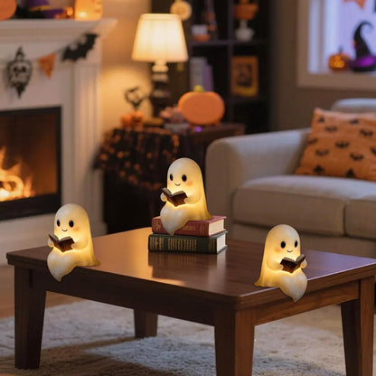 Halloween Ghost Reading Book Lamp, Funny Ghost Figurine Statue, Halloween Decoration