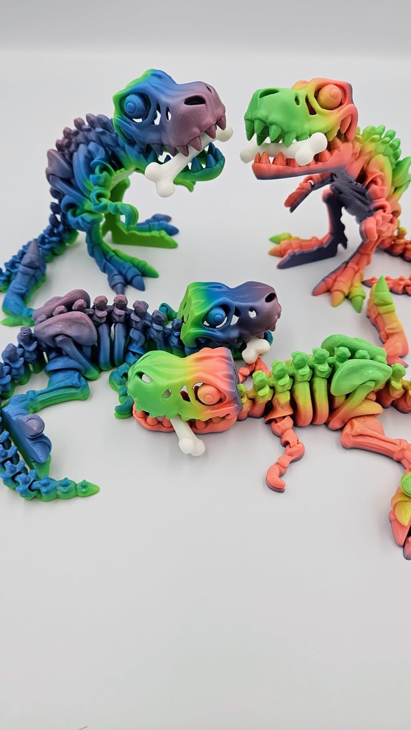 Flexible Rexi with Bone 3D Printed Articulated Toys for ADHD, Autism, Stress and Anxiety Relief