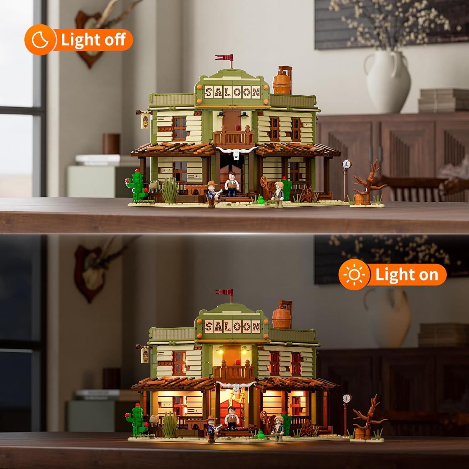 Western-Saloon Lighting Building-Bricks Set - The Old West Saloon LED Light Construction Building Model Set 2026 Pcs - Cykapu