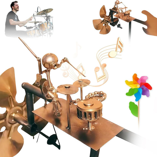 Garden Rock Band Windmill, Handmade Metal Rock Band Windmill, Percussionist Music Figurines & Statues