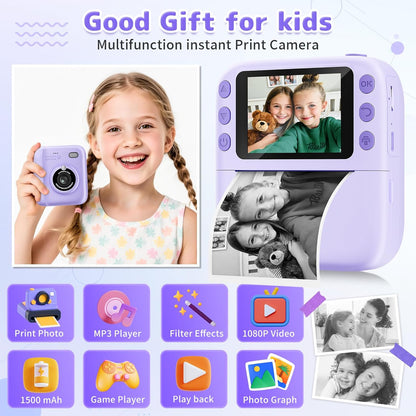 Instant Print Camera for Kids, Christmas Birthday Gifts for Girls Boys, 1080P Instant Digital Print Cameras for Toddler,Portable Toy