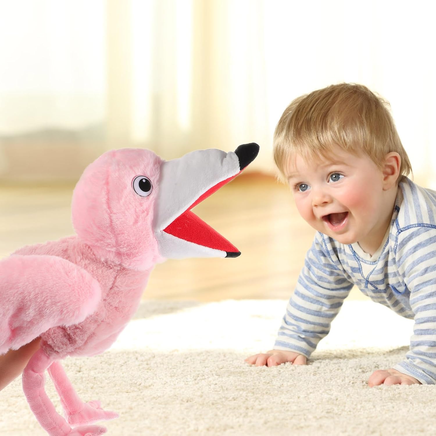 Plush Flamingo Hand Puppet Storytelling Hand Puppet Cartoon Animal Hand Puppet Kids Creative Gifts - Cykapu