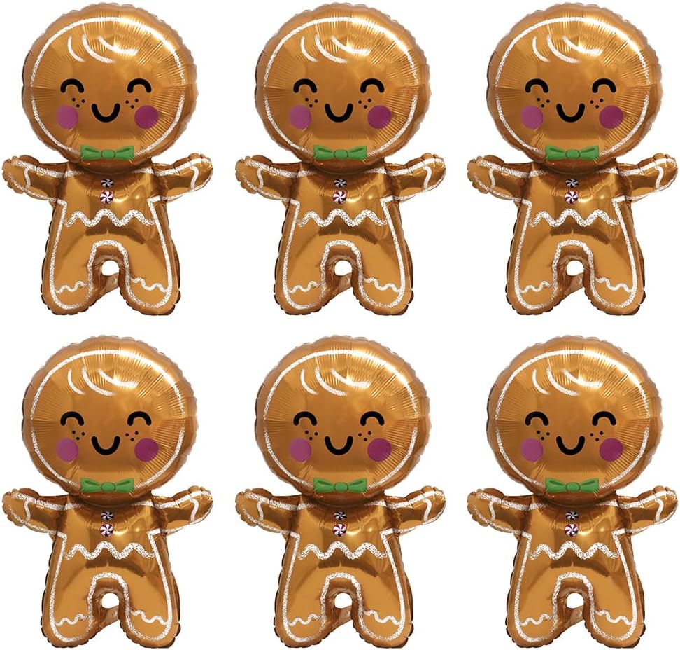 Jumbo Gingerbread Man Xmas Foil Party Balloons, 6 Pack Merry Christmas Mylar Helium Large Gingerbread
