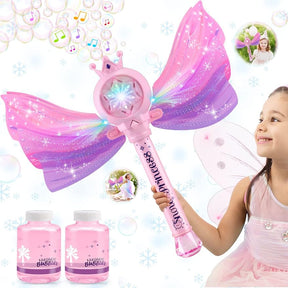 Bubble Wands for Kids Girls - LED Light & Music Bubble Machine: 3 AA Batteries & 2 Bubble Solutions - Cykapu