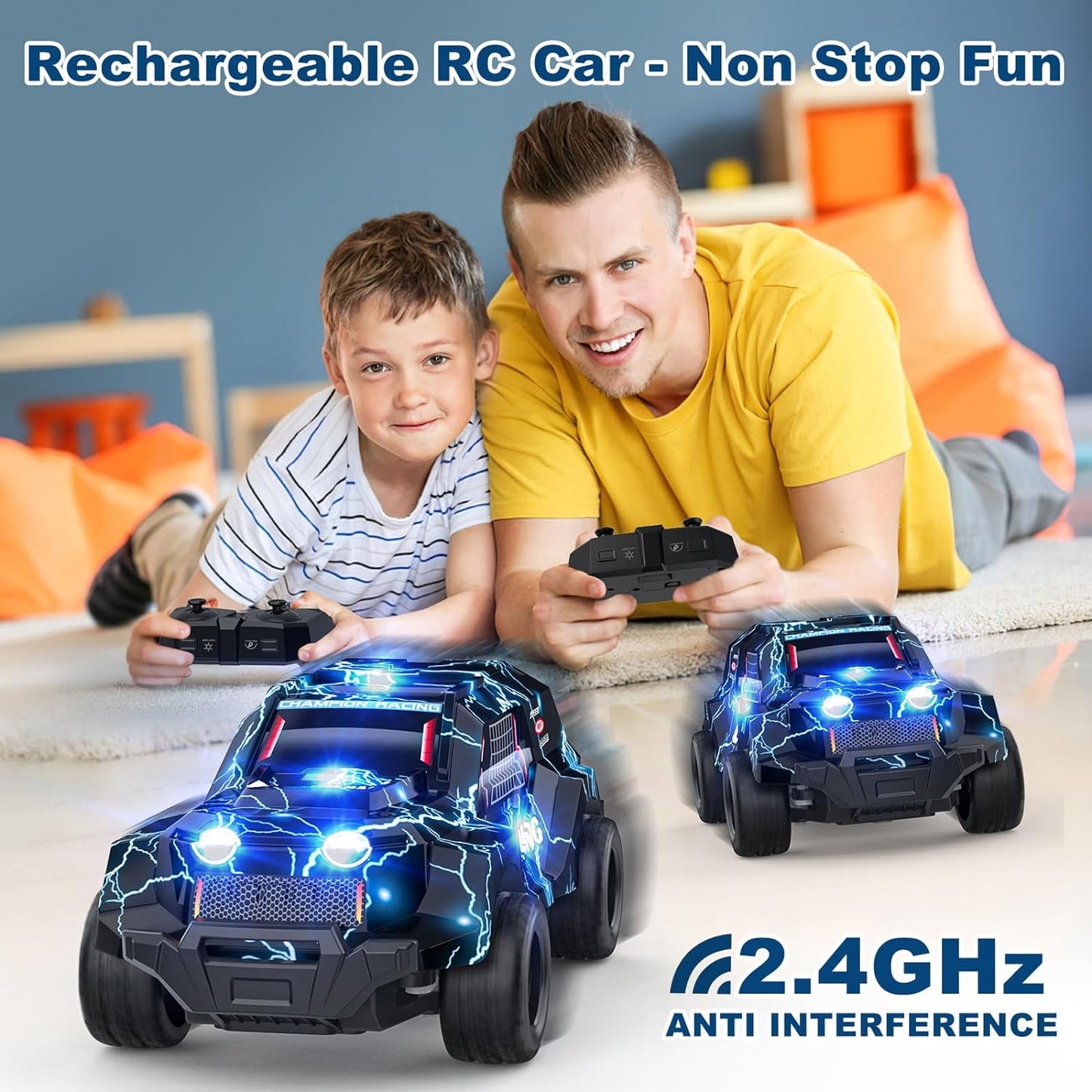 Remote Control Car for Boys 4-7, Off Road RC Car for Kids, Cool Light Up 1/24 Scale Hobby RC Cars Truck - Cykapu