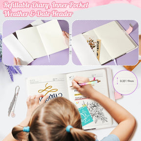 Diary with Lock Set, Kids Journal Kit A5 Password Notebook with Pencil Case Bracelet Necklace Bookmark - Cykapu