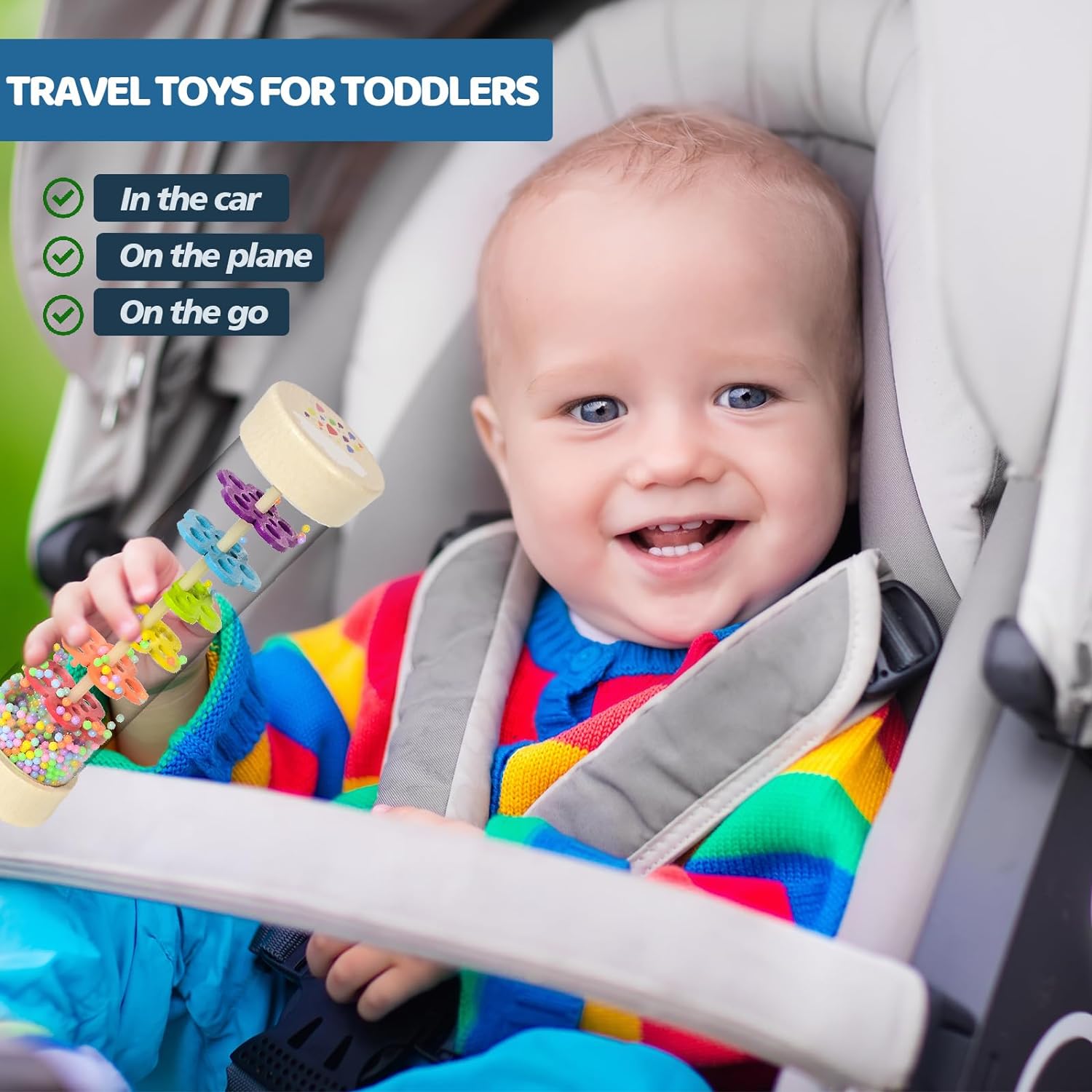 Rain Stick, 7.7” Wooden Rainmaker Montessori Toys for Baby 6-12 Months - Cykapu