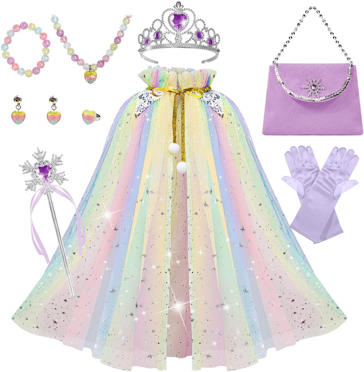 Princess Dress up Clothes for 3-8 Years Little Girl, 11Pcs Princess Cape with Crown - Cykapu