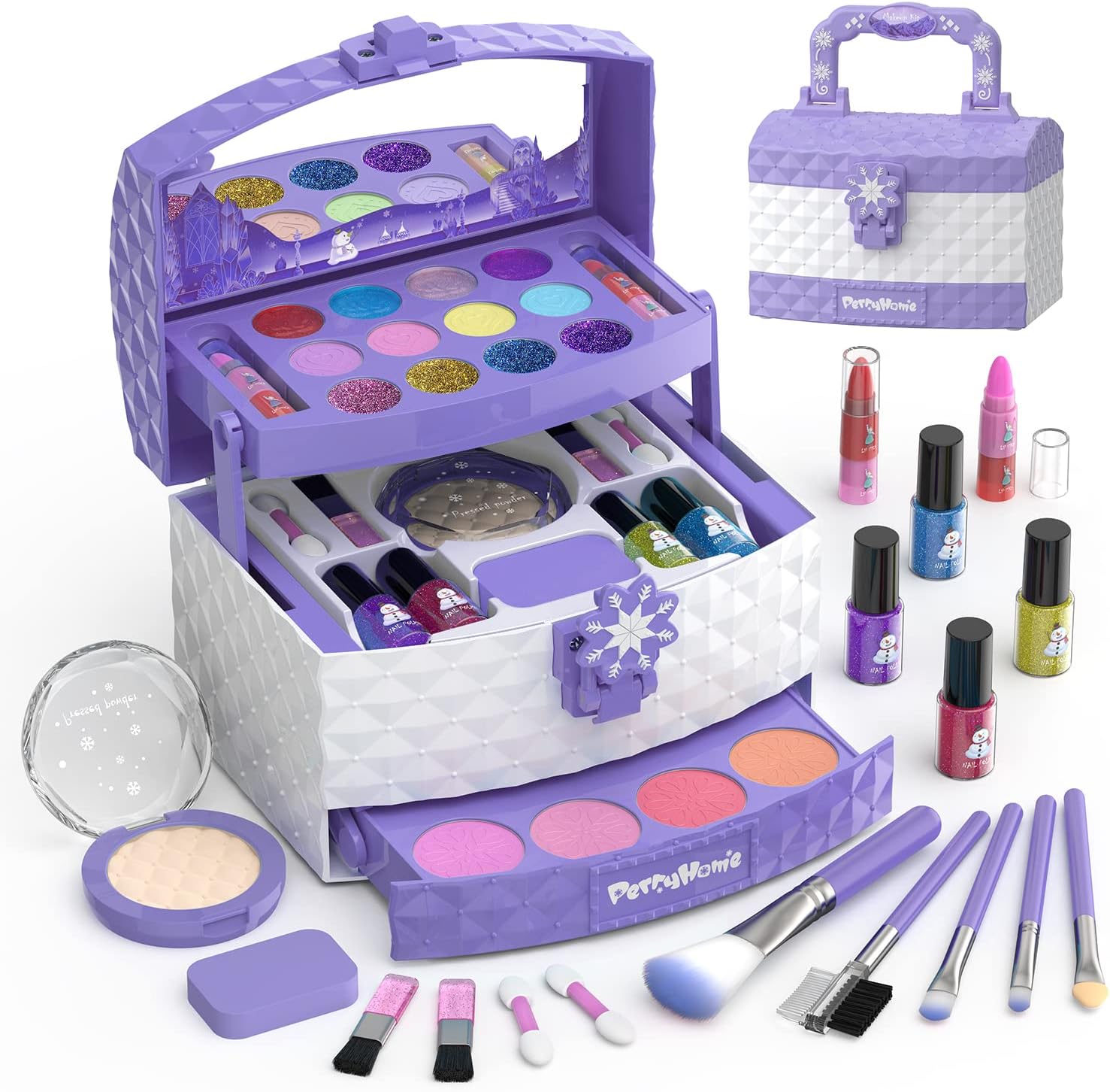 Kids Makeup Kit for Girl 35 Pcs Washable Real Cosmetic, Safe & Non-Toxic Little Girl Makeup Set Cykapu