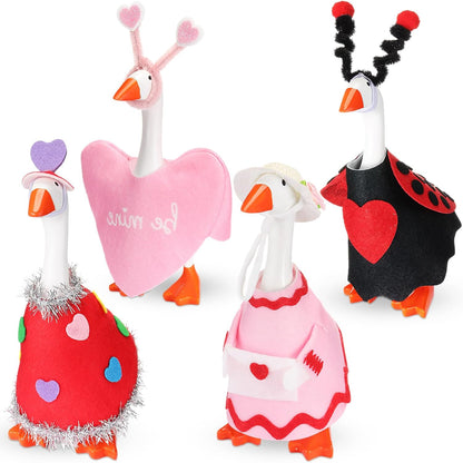 4 Sets Valentine's Day Mini Desk Goose Outfit 7 Inch Magnetic Silly Goose Statue Key Holder Red and Pink Romantic Valentine Clothes for Magnetic Duck Statue Table Desk Key Holder Decor