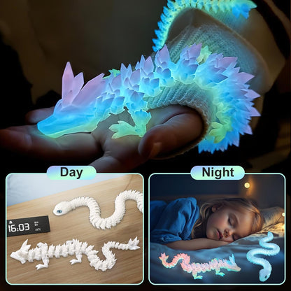 3D Printed Snake Dragon Toys, Flexible 3D Printed Animal Glow in The Dark, Perfect Desk Pet for Animal Collectors, Easter Basket Essentials for Kids, Articulated Crystal Dragon Fidget Toy for Kid Boy