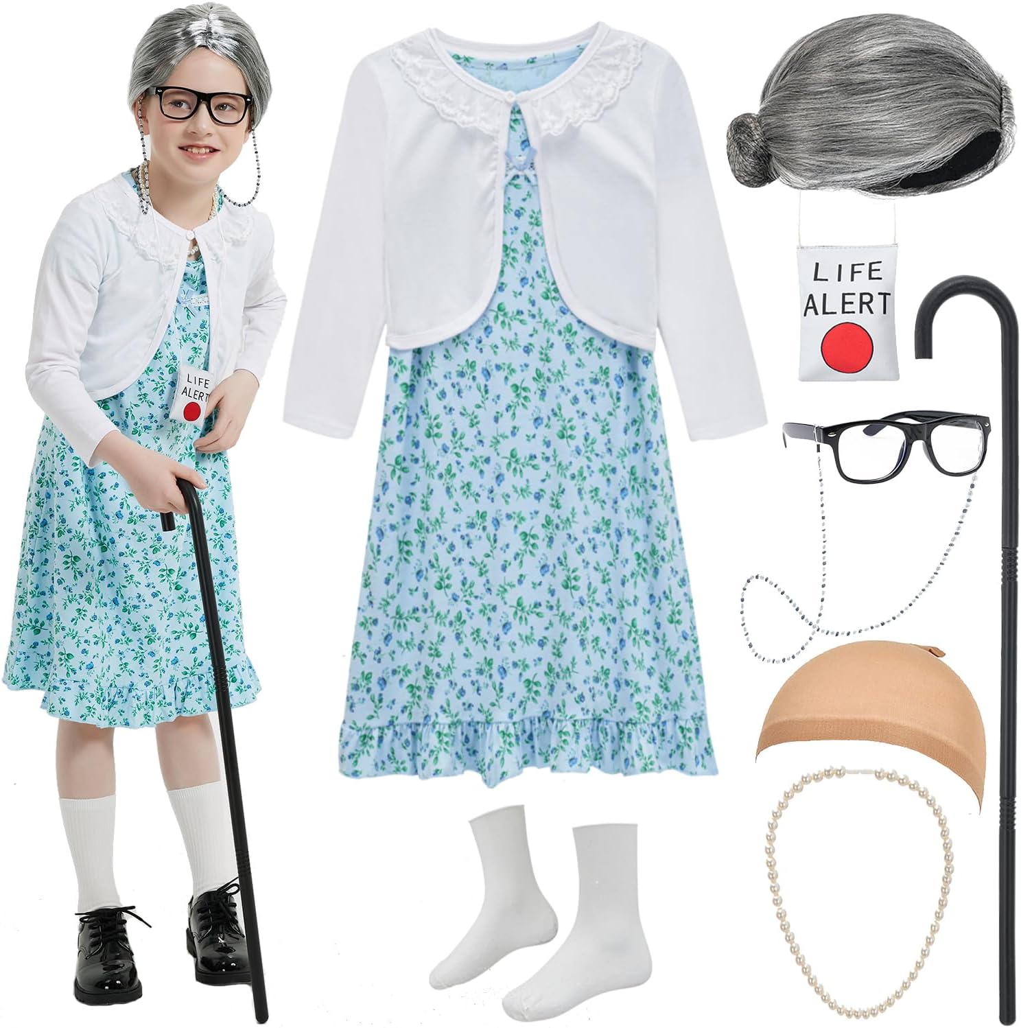 Old Lady Costume for Girls 100th Day of School Costume Grandma Granny Dress