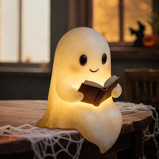 Halloween Ghost Reading Book Lamp, Funny Ghost Figurine Statue, Halloween Decoration