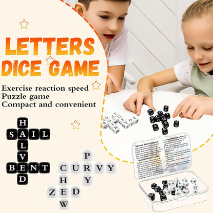 The Crossword Solitaire Game,6 Sided Dice Crossword Creative Game,Two-Player Parent-Child Interactive Family English Letter Dice Game,24 Dice Letters Set for Camping Games for Kids Adults