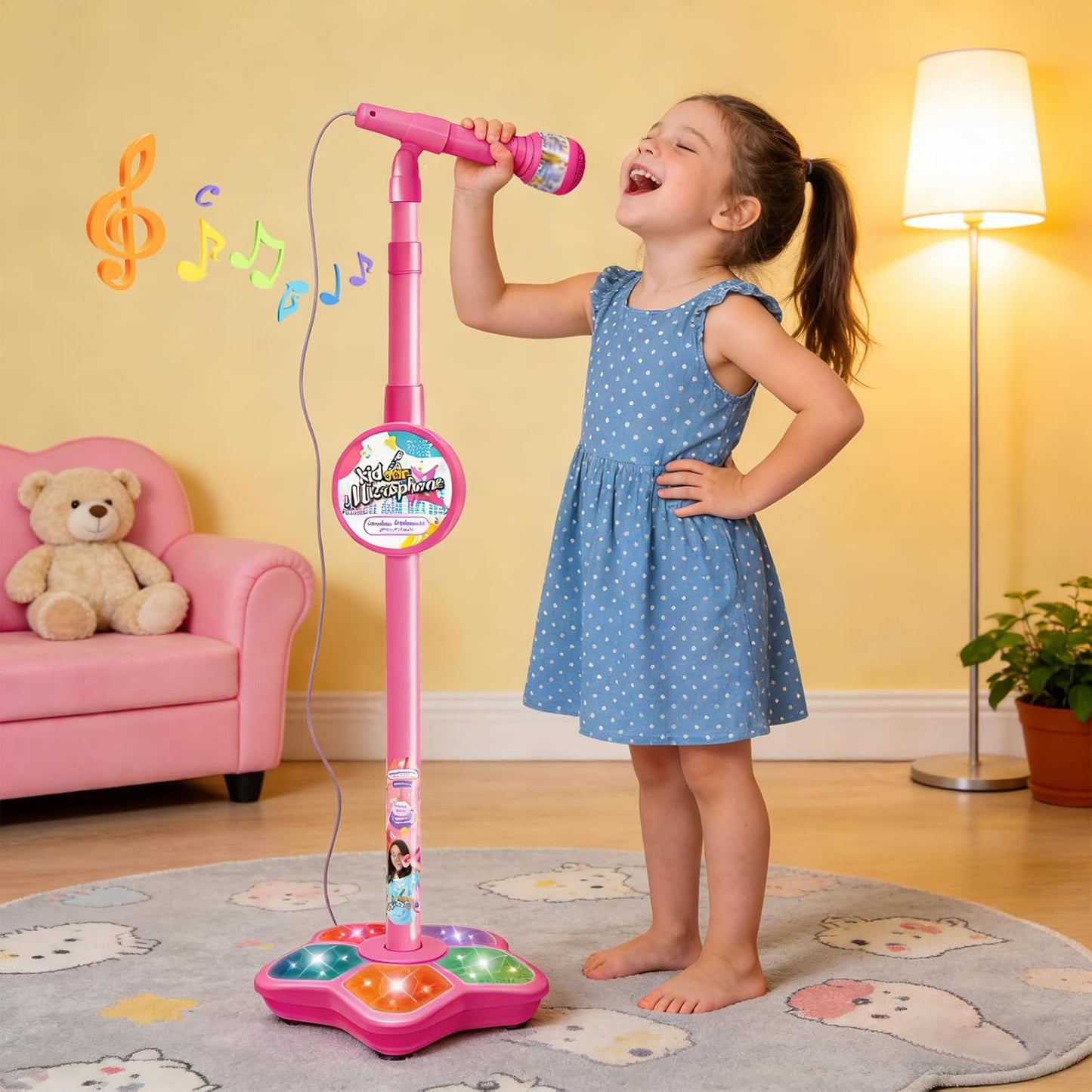 Microphone Toy, 2026 New Adjustable Microphone with Stand, Speaker & Colorful Lights, Funny Music Microphones Toy for Teenager, Birthday Gifts for Music Play Singers
