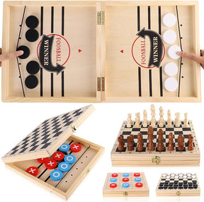 Sling Puck Game, Chess Checkers Game Set, 4 in 1 Board Game, Fast Hockey Table Game