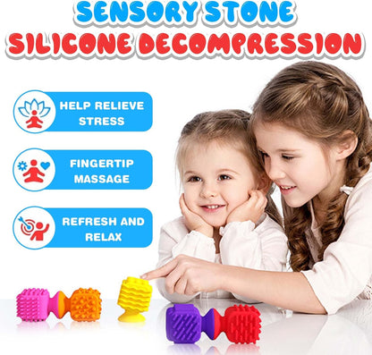 Fidget Toys Sensory Stone Kids Adults, Textured Suction Cup Toys for Kids with Autism, Squishy Sensory Toys for Classroom, 6 Pc Calm Down Supplies for Teens, Gifts Christmas Stocking Stuffers for Kids