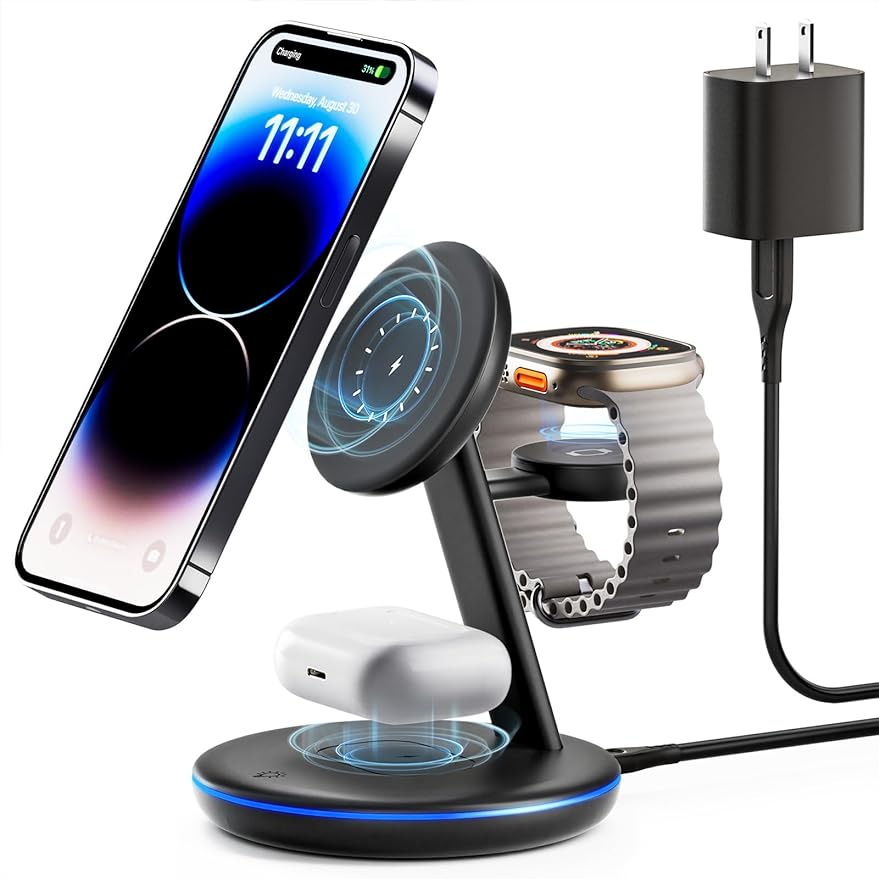 3 in 1 Charging Station for Apple Devices, Mag - Safe Charger Stand,15W Fast Magnetic Charger Wireless Compatible