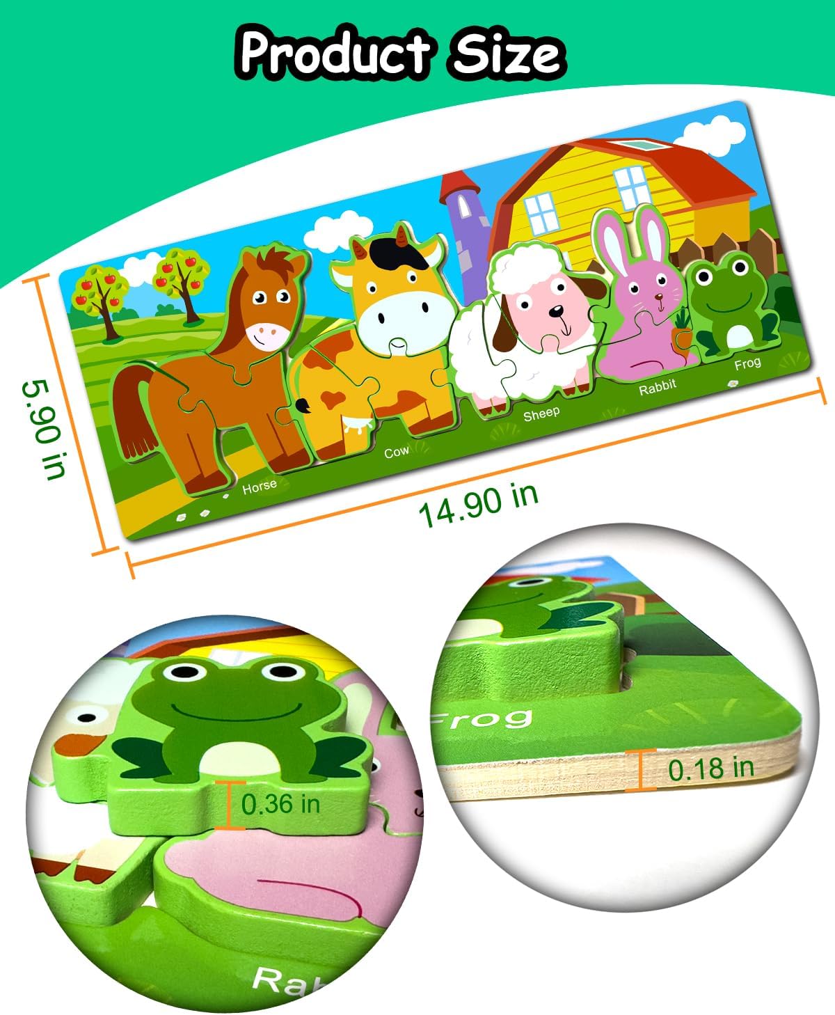 Farm Animals for Toddlers 1-3, Toddler Puzzles, Farm Toys Wooden Puzzles for Toddlers - Cykapu