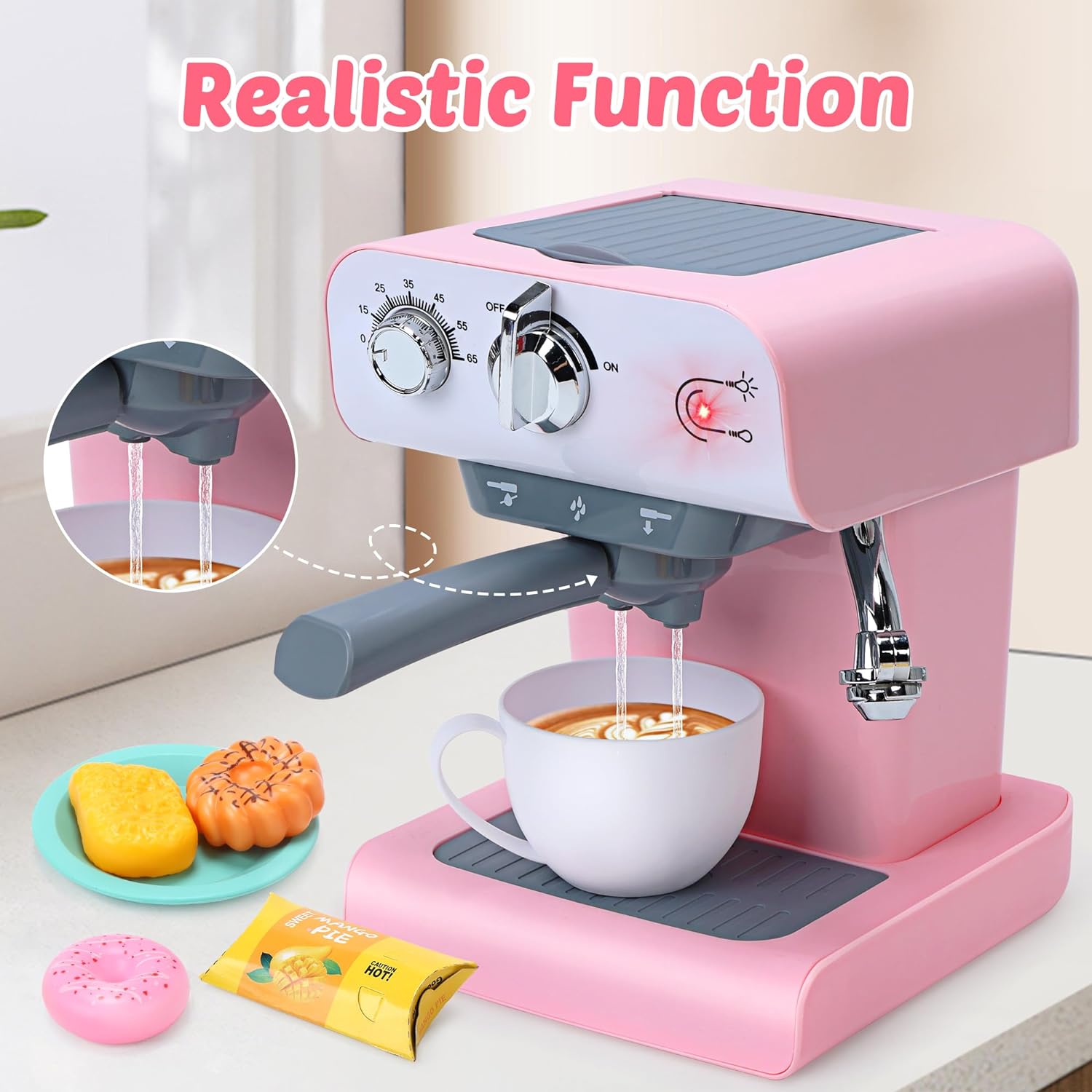 CUTE STONE Toy Coffee Set , Kids Coffee Maker Toy with Sound & Light, Realistic Steam - Cykapu