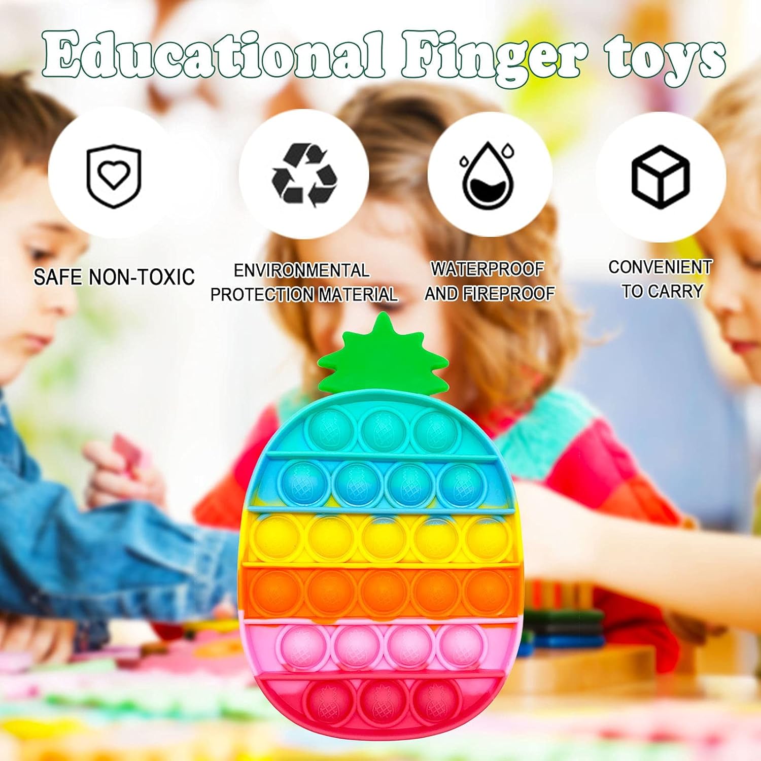 Cykapu Pineapple Bubble Poppet Fidget Toy, Silicone Rainbow Pineapple Push Pop Fidget Sensory Toy Cykapu