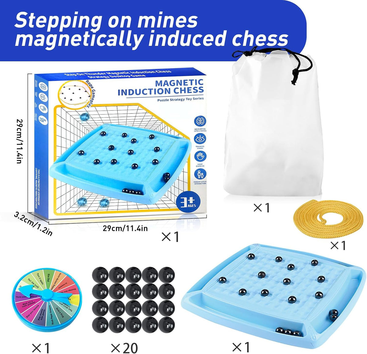 Magnetic Chess Game Magnetism Versus Chess Set, 20 Magnetic Balls Chess Board Game with Punishment Wheel Cykapu
