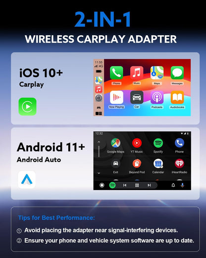 2025 Wireless CarPlay Adapter & Android Auto 2-in-1 Dongle, Powered by A7 Ultra Chip, Bluetooth 5.3, Fast and Stable Wireless Converter for Wired CarPlay, Compatible with iOS 10+ and Android 11+