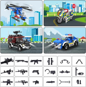 City Police Station Building Set - 1260 PCS Police Building Block Toys with Helicopter Motorcycle Police Vehicle Bandit Car - Cykapu