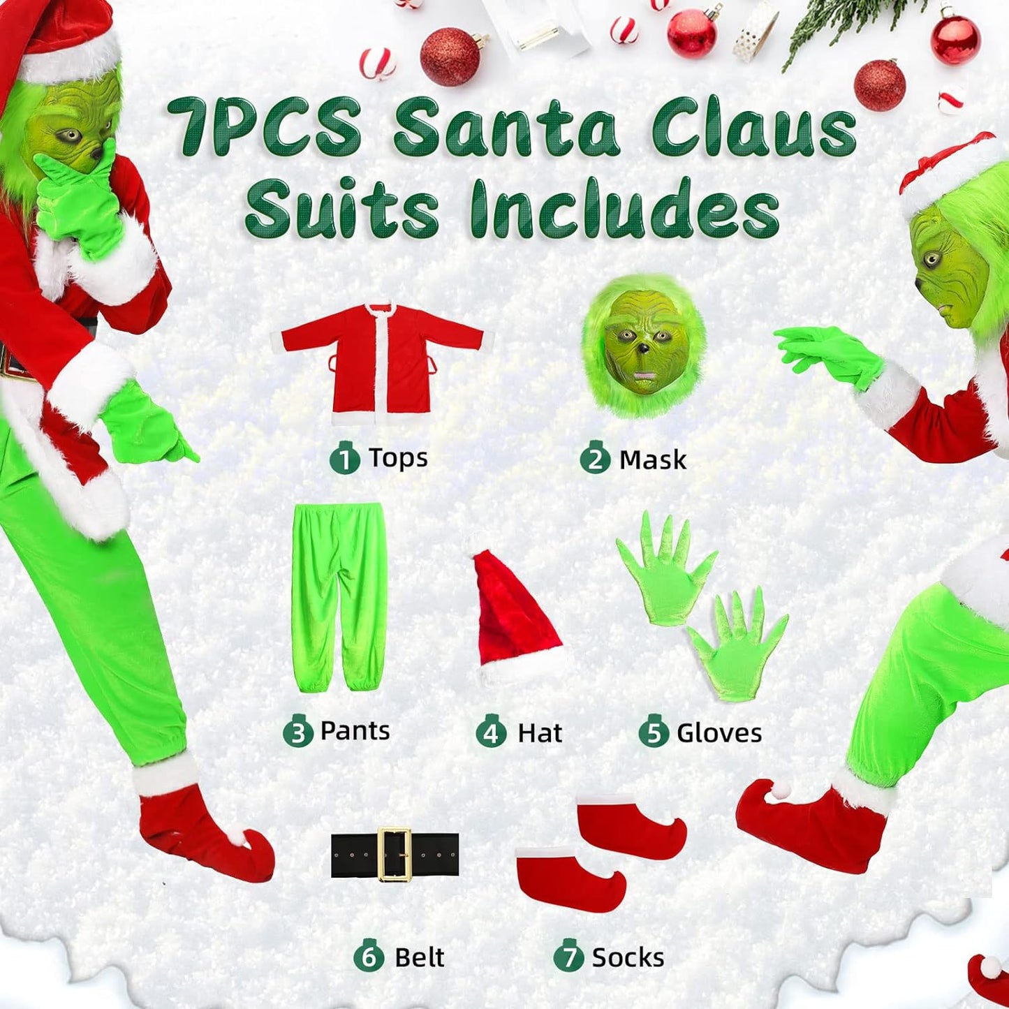 Christmas Green Big Monster Costume Kids, 7PCS - Cykapu