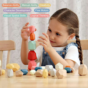 36 PCS Wooden Sorting Stacking Rocks Stones,Sensory Toddler Toys
