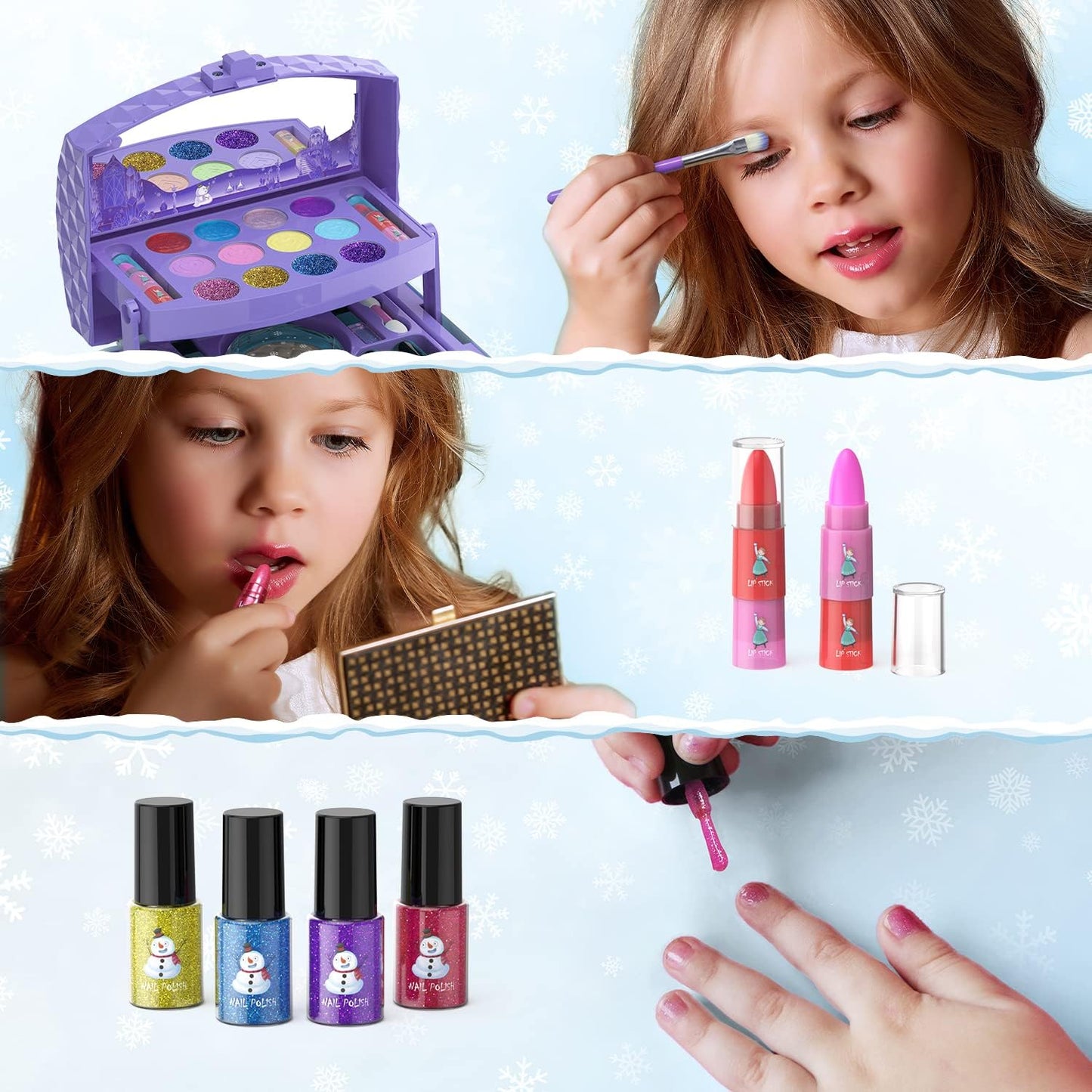 Kids Makeup Kit for Girl 35 Pcs Washable Real Cosmetic, Safe & Non-Toxic Little Girl Makeup Set Cykapu