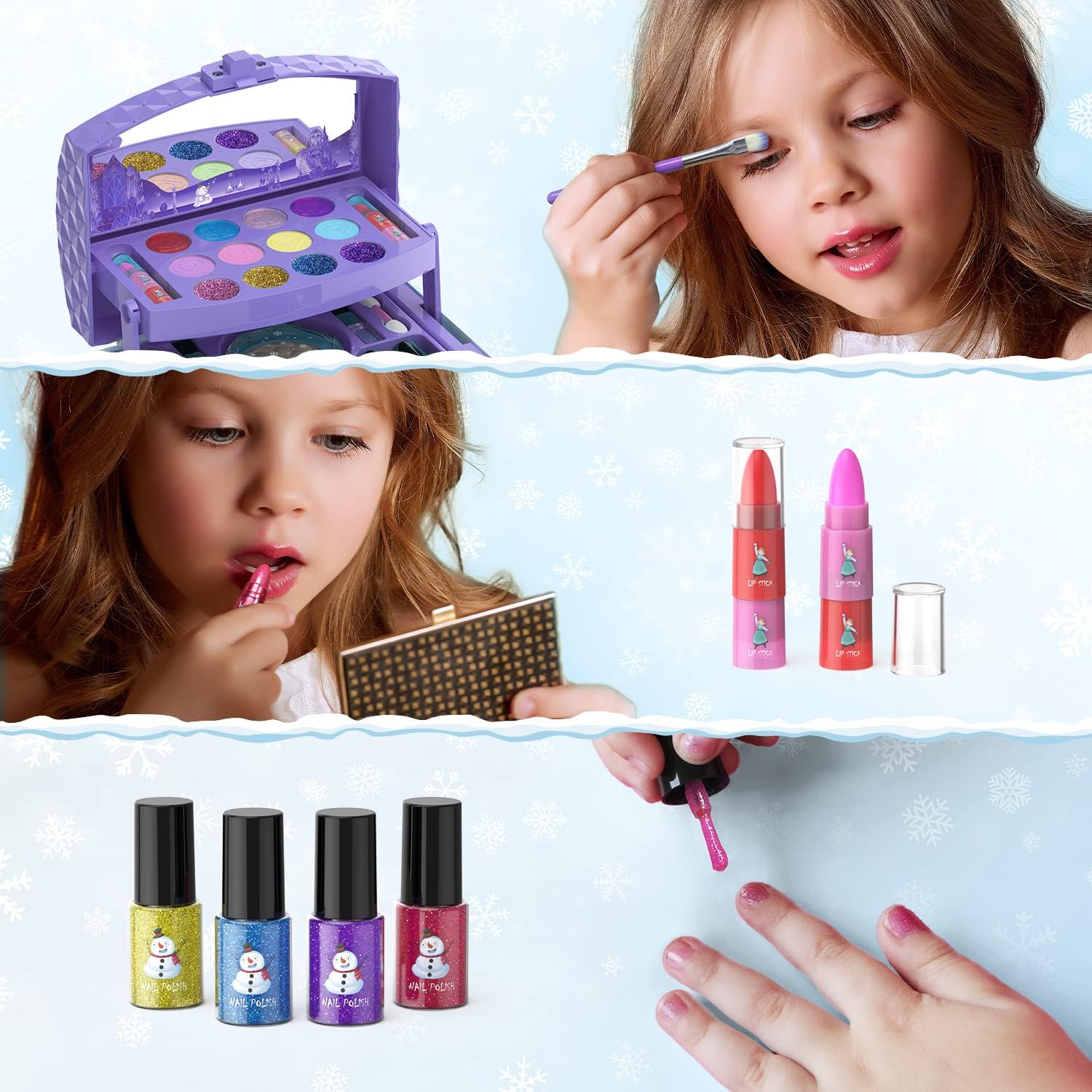 Kids Makeup Kit for Girl 35 Pcs Washable Real Cosmetic, Safe & Non-Toxic Little Girl Makeup Set Cykapu