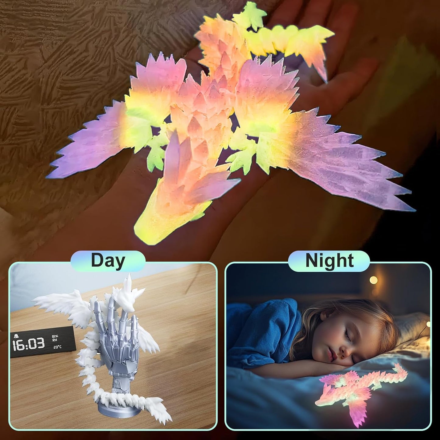 Flying Dragons Eggs, 3D Printed Dragon Egg with Articulated Wings Dragon Inside and with Glow in The Dark, Home Desktop Decor, Creative Ornaments, Easter Birthday Gifts for Kids
